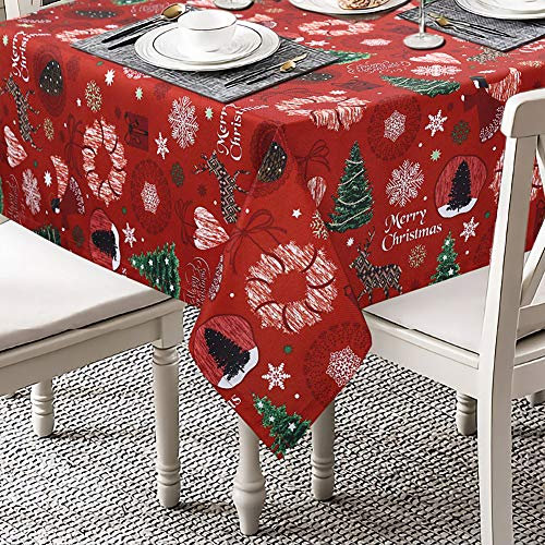 LinTimes Tischdecke Weihnachten Rechteckig Weihnachtstischdecke Rot Extra Groß Wasserdicht Abwischbar Tischdecke für Weihnachten, Thanksgiving, Party, 132 x 274 cm