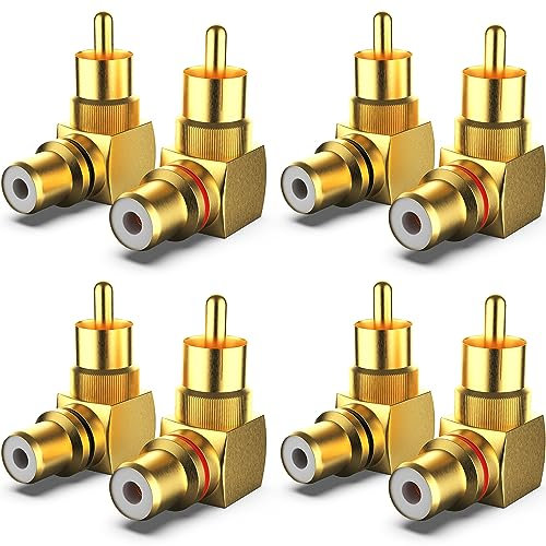 Warmstor 8-Pack RCA Right Angle Adapter 90 Degree RCA Male to Female Adapter Angled Connector Elbow Plug (4 Black + 4 Red)
