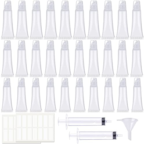 Lipgloss Tube Leere Tuben Lipgloss Behälter Nachfüllbare Leere Lippenröhrchen 30stk Leere Röhre Lippenbalsam mit 2Spritze + 1Kunststofftrichter + 2stk Etikette