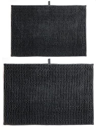 MSV Chenille Badvorleger Langflor Badvorleger Set 2 teilig 40x60 cm + 60x90 cm Grau