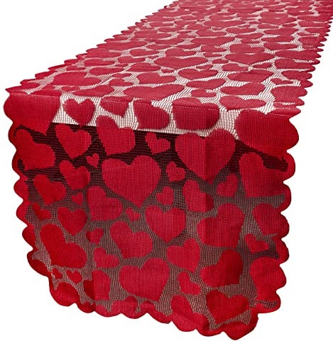 BHGT 35x183cm Valentinstag Tischläufer mit rotem Herzmotive Spitze Tischläufer Tischdecke für Valentinstag Muttertag Hochzeit Weihnachtsfeier Romantische Dekorationen