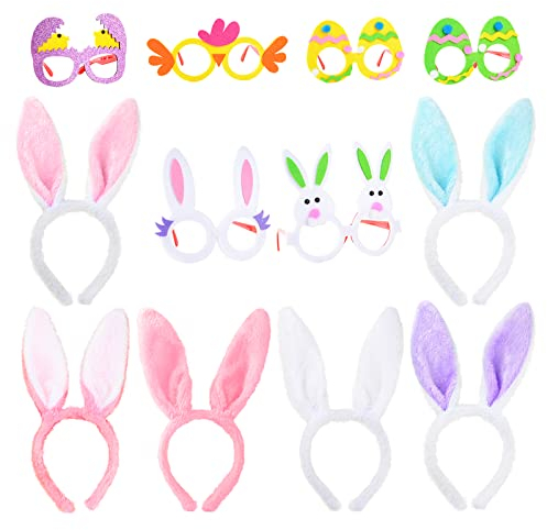 BOFUNX 12pcs Ostern Partybrillen Hasenohren Haarbänder Stirnbänder, Bunny Plüsch Haarreifen Lustige Brille für Kinder Geschenke Ostern Party Foto Requisiten