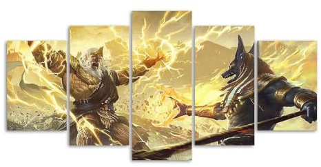 MPPSU Zeus-Anubis-Gott-Kampf-Mythologie Wanddekoration Wohnzimmer Leinwandbild Jugendzimmer Poster Set Modern 5 Teiliges Wandbild Bedroom Decor XXL Bilder Mit Rahmen 100 * 50cm