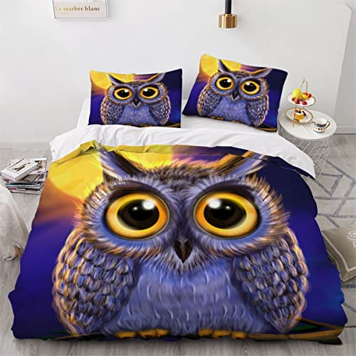 ZLKEJI Bettwäsche 135x200cm SüßE Eule Bettbezug SetTierwelt Lila Bettwäsche Set 3D Mikrofaser Reißverschluss Bettbezug und Kissenbezug 80x80cm Flauschige Weich