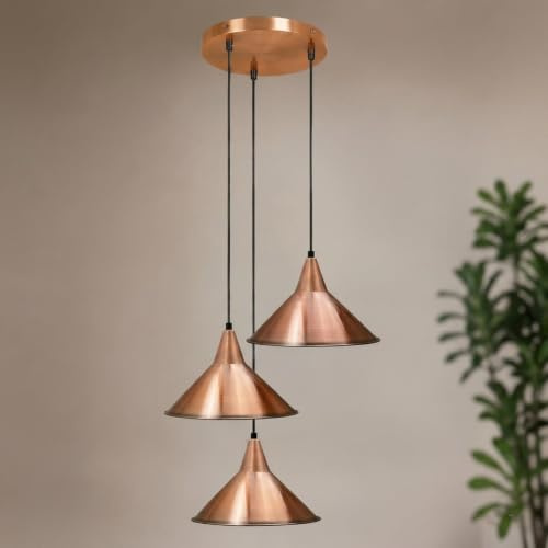 Generisch LEDSone Pendelleuchte mit 3 Köpfen, 95 cm verstellbares Kabel, E27-Sockel, Metallschirm, Deckenleuchte, Hängeleuchte für den Innenbereich im Vintage-Stil für Restaurantküche (Kupfer)