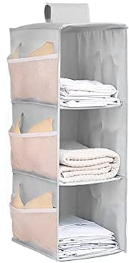XiXiRan Hängeregal Kleiderschrank, 3 Fächer Hängender Organizer Schrank, mit 9 Netzseitentaschen für Familienschrank Schlafzimmer, Faltbar und Universal Fit- 30 * 22.5 * 60cm (Grau DREI Schichten)