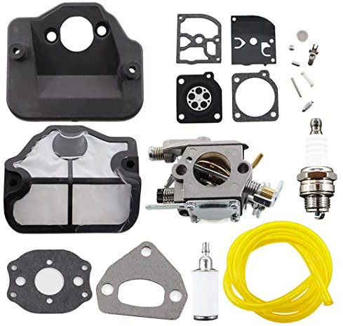 MCHNIC Carburateur avec filtre à air Bougie d'allumage Membrane Kit de réparation pour tronçonneuse Husqvarna 36 41 136 137 141 142 137E 142E Remplace Zama C1Q-W29E
