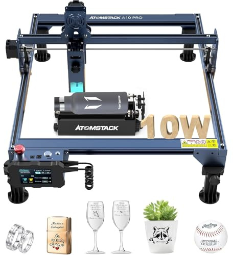 ATOMSTACK A10PRO Laser Graviermaschine mit R3 Roller, 50W DIY CNC Laser Cutter, 10W Potencia de salida,con terminal de control LCD,Ultra Fine 0.06 mm,410x400 mm para madera, metal, acrílico, etc.