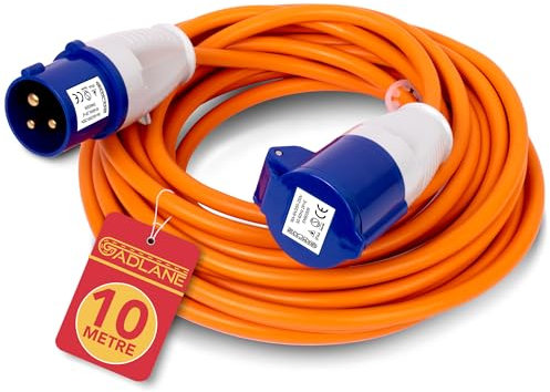 GADLANE CEE Verlängerungskabel 10m - Robustes Wohnwagen Kabel, 16 Ampere 240V Campingkabel - Gut Sichtbares Orangefarbenes - Camping Stromkabel Ideal für Wohnmobil (10 Meter)