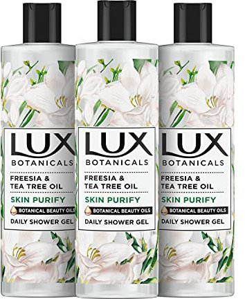 Lux Botanicals Refresh body wash made with 94% ingredients of natural origin Daily Shower Gel for naturally fresh and radiant skin 3x 500 ml (Freesia & Tea Tree Oil)
