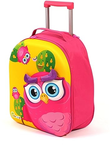 Bayer Chic 2000 - Bouncie Kinder-Trolley mit 3D-Eulen-Motiv, Kinderkoffer, Kindergepäck, gelb, pink