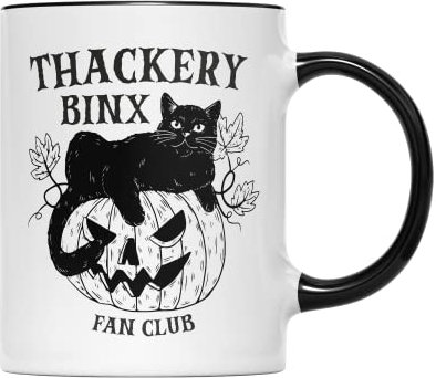 SmartyPants Thackery Binx Club Mug Tea Coffee Cup - Fan Inspired Sanderson Sisters Witch Cauldron Potion Spell Book Black Cat Hat Halloween Movie Film Gift Present (Black Handle Prime)