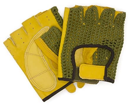 Adapter Universe Autofahrer Handschuhe Retro Vintage Leder Fingerlose Fahrerhandschuhe Fahrrad Grün Gelb