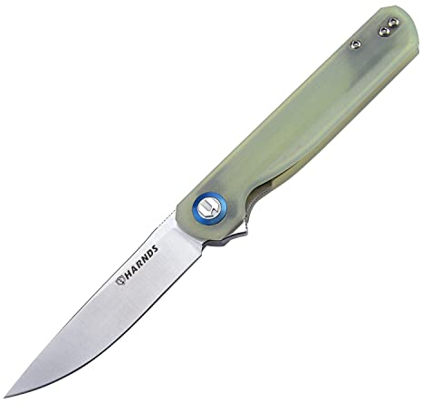 Harnds Wind Klappmesser Taschenmesser Flipper Sandvik 14C28N Klinge G10 Griff Keramikkugellager Outdoor Camping Survival und EDC Messer(Transparent cyan)