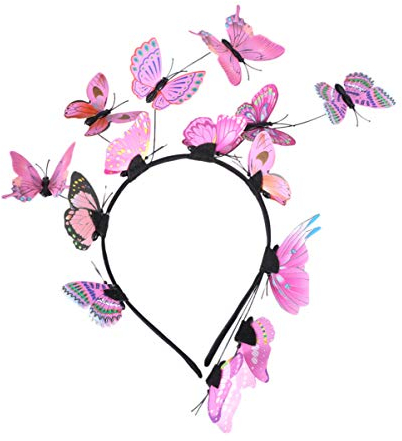 FRCOLOR Schmetterlings- Fascinator- Stirnband Schmetterlings- Stirnband- Krone Böhmische Haarreif- Krone für Halloween Rosa