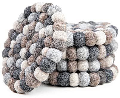 Rond Dessous de Verre en Boule de Feutre - sous Verres de Table 100% Laine Mérinos - Dessous de Plat Absorbant pour Boissons - Feutré à la Main au Népal par Woolygon - Multicolore - Lot de 5
