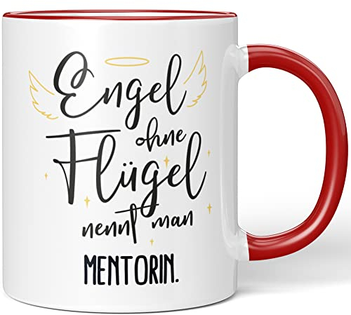 JUNIWORDS Tasse, Engel ohne Flügel nennt man Mentorin, Rot (5174395)