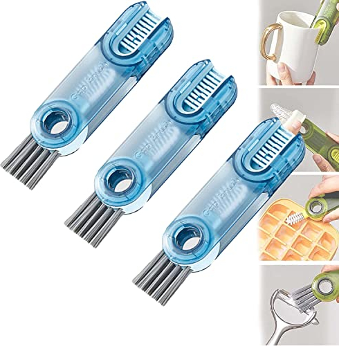 3 in 1 Multifunctional Cleaning Brush, Cup Lid Crevice Cleaning Brush, Tiny Bottle Cup Lid Detail Brush, Multi purpose Bottle Gap Cleaner Brush water Bottle Brushes for Deep Detail Cleaning