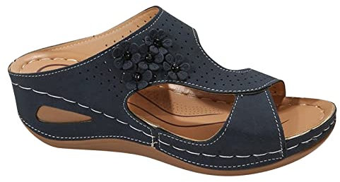 Susenstone Sandales Compensées Femme été Mode Avec Support de Orthopédique Tongs de Plage et Claquettes de Piscine Plage Sandales Mousse de Yoga Piscine Chaussures 01 Marine 35 EU