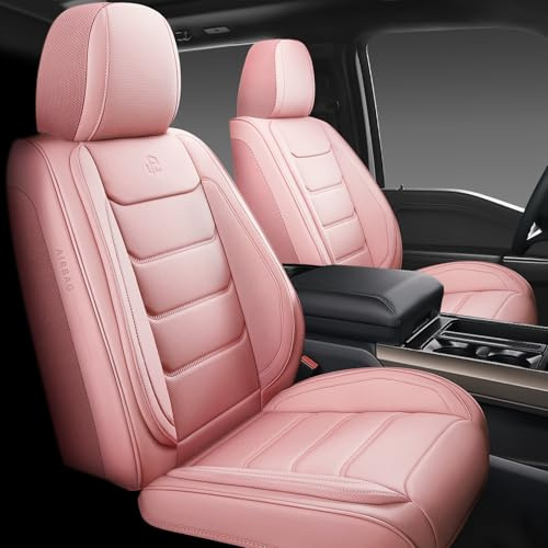 Isen-CoverAuto Coprisedili universali in finta pelle a copertura completa, adatti per auto, camion, berline e SUV, con similpelle impermeabile, accessori per sedili auto, colore rosa, coppia anteriore