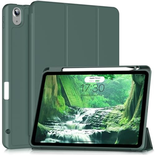ZKTUYU Hülle für iPad Air 7/6 11 Zoll (2025 M3/2024 M2)/ iPad Air 5/4 (10,9-Zoll, 2022/2020) mit Stifthalter, Weich TPU Schutzhülle Auto Schlafen/Wachen, Unterstützt Pencil Pro/USB-C, Grün