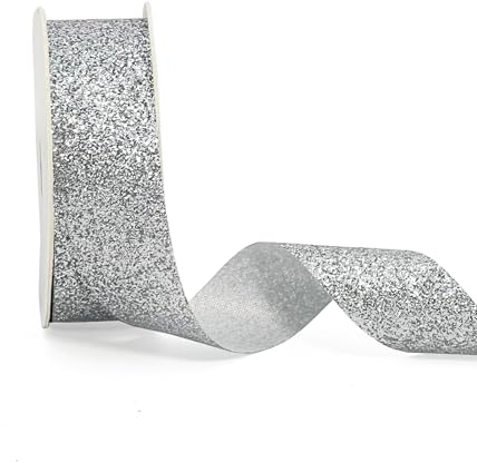 AOKSUNOVA Geschenkband Silber Glitzer Schleifenband Hochzeit Breit Hochzeit Metallic Glänzendes Band 2,5cm x 22,8m