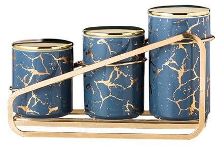 Set di Barattoli in Ceramica con Motivo Dorato per Piano di Lavoro della Cucina, Contenitori Alimentari con Scaffale a Ripiani, Contenitori Ermetici per Caffè, Zucchero e Sale