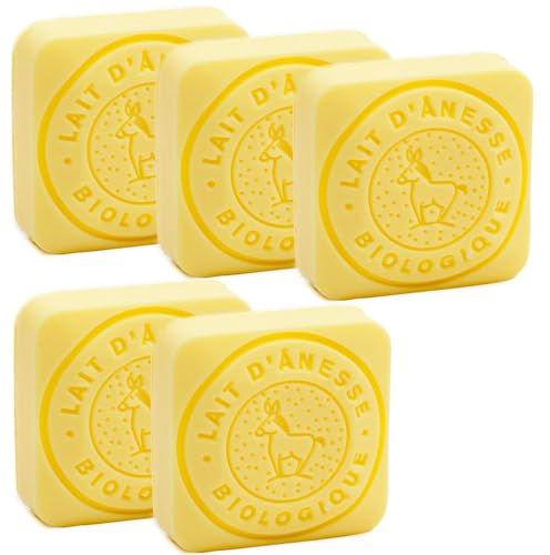 Label Provence Savon de Marseille – Französische Seife mit frischer Bio-Eselsmilch – Zitronenduft – 30 g Riegel – 5 Stück