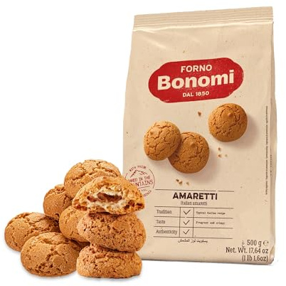 Blue Nile Foods Amaretti Biscuits by Forno Bonomi – Almond-Flavored Italian Biscuits for Coffee, Tea, or Use in Classic Dessert Recipes – 500-gram Pack