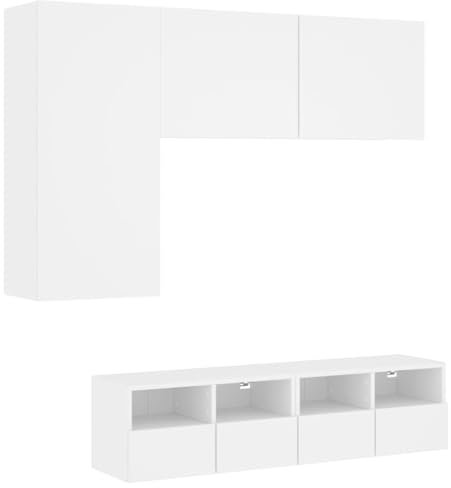 vidaXL Wohnwand 4-TLG., Schrankwand mit viel Stauraum, Wandmontage Anbauwand Fernsehschrank, Wohnzimmer Set Wandschrank, Weiß Holzwerkstoff