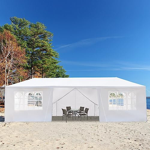 Outopee 3 x 9m Party Tent Gazebo with Sidewall & Windows, Outdoor Gazebo Marquee Garden Wedding Party Tent Waterproof Patio Canopy for Sun Rain Shelter, White(8 Side)