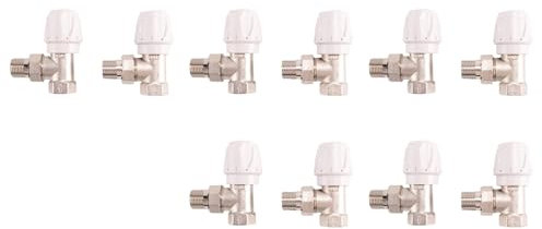 Janasiba Vanne Thermostatique de Radiateur 10 Pièces, 15 mm x 1/2 Pouces, Angle Droite, TRV, Blanc, Cuivre, Chrome, Protection Contre le Gel, Économise de l'Énergie
