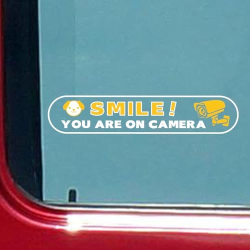 6pcs Smile You are on Camera Sticker, 5x1in Waterproof Self-Adhesive Vinyl Decal CCTV Stickers Smile Your on Camera Signs for Car Windows Home Office Indoor Outdoor Use