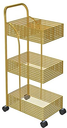 Scandinavian Iron Shelves Bedroom Kitchen Metal Removable Bathroom Storage Rack with Wheels Trolley (D As Shown)