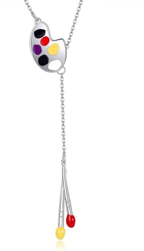 HUKKUN Cadeaux d'artiste palettes de peinture chaîne argent 925 palettes de peinture Y collier palettes d'artiste bijoux cadeaux pour artistes femmes, Argent sterling, Pas de gemme