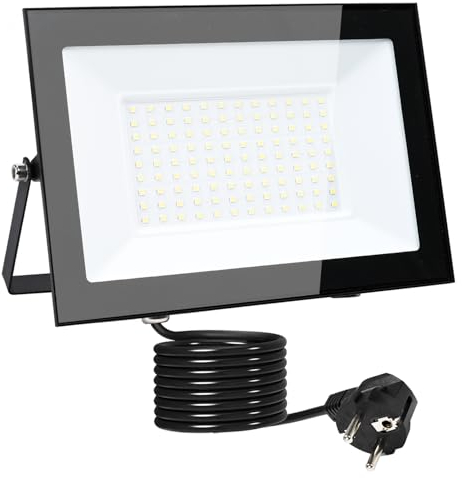 MOLVCE Projecteur LED d'extérieur 100 W 6000 K blanc froid étanche IP66 projecteur super lumineux avec prise et câble d'alimentation de 3 m pour jardin, entrepôt, parking, garage, allée