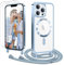 Ethanger Handyband für iPhone 12 Pro Max Hülle mit Band + 2 Stück Glas Schutzfolie Transparent Silikon Handyhülle Magnetische Schutzhülle Case zum Kordel Abnehmbar für iPhone 12 Pro Max Blue