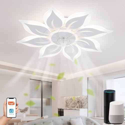 Lanmorn Plafoniera con Ventilatore e Telecomando, Lampadario Ventilatore da Soffitto Moderno 8 Luci, LED Dimmerabile 3000K-6500K, 8600LM, Compatibile con Alexa, Google