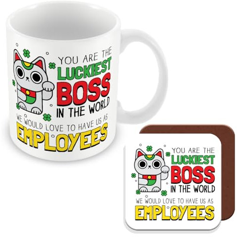 MUGGZ Boss Mug & Coaster -Luckiest Boss Gift - Giftset - Made in The UK