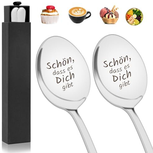 2 Stücke Kaffeelöffel mit Gravur - Schön, Dass Es Dich Gibt, Beste Freundin Geschenke, Hochglanzpoliert Dessertlöffel Mit Geschenkbox