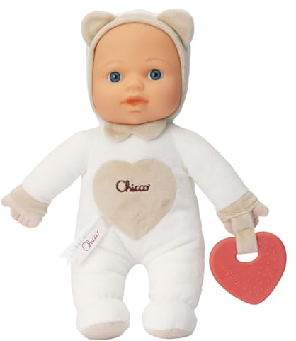 Chicco Meine erste Puppe Spielzeug, Kuschelpuppe mit weichem Beißherz, weich und leicht, Babyspielzeug, maschinenwaschbar, 0 Monate Plus, Neutral