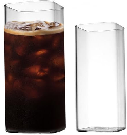 SMELEYOU 2pcs verres à boire 400 ml en verre carré transparent tasses de verre de verres pour les bois de jus de jus d'eau