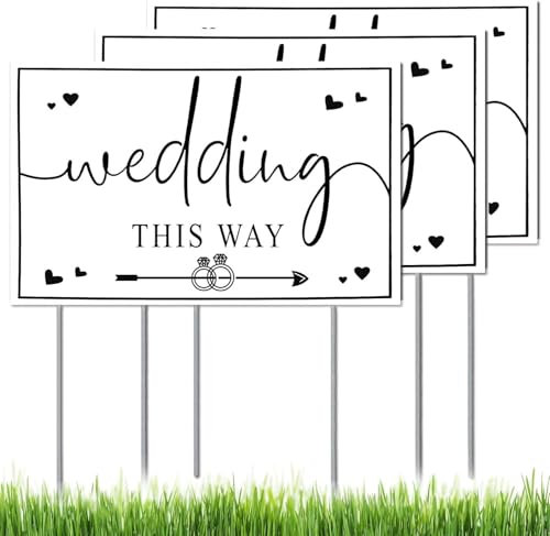 SCNWQ Lot de 4 panneaux de mariage – Panneaux imprimés double face flèche directionnelle avec piquets pour cérémonie de mariage et réception – 43,2 x 30,5 cm