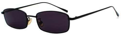 RUNHUIS Retro Klassische Kleine Rechteck Sonnenbrille Damen Herren Vintage Schlanke Rechteckige Metallrahmen Brilles Schwarz/Grau