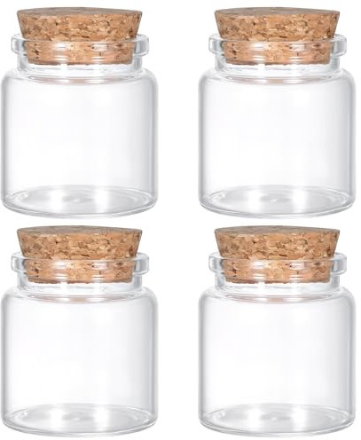 Lusofie 4 Pièces Mini Bocaux En Verre Transparent Avec Bouchons Vides 50 Ml Petit Bocaux Avec Couvercles Liège Bocal Conservation Flacons Bouteille En Verre Pour Cadeaux Fête Cuisine DIY Décoration