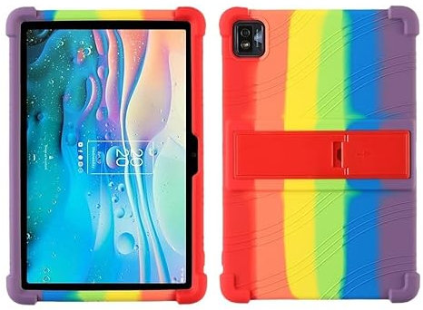 MQVQAUBST Funda de Silicona for Tableta Adecuada for TCL Tab 10S 9080G 10.1 Funda for Tableta con Soporte Ajustable y Esquinas engrosadas antiimpacto(Rainbow)