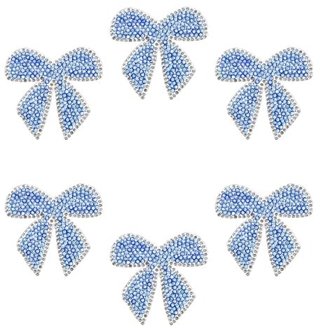 PATIKIL Bow Rhinestone Patches, 6 Pcs Bow Shape Sew/Iron on Applique Patches Rhinestone Applique Glitter Crystal Patches for Shoes Clothes Pants Bags Hats Shirts DIY Crafts, Blue