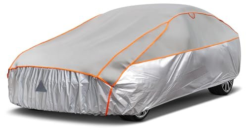 Kayme Bâche Voiture Anti-grêle Étanche, Housse de Protection Voiture Extérieur Contre Pluie Poussière Soleil, Bâche Contre la Grêle pour Berline 450 à 475 cm. 3L Gris