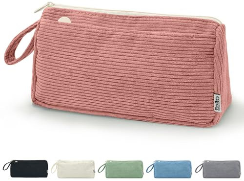 Boziee Federmäppchen Mäppchen Cord-Stoff Mädchen Teenager Stiftetasche Federtasche Pencil Case Schulmäppchen für Schule | Büro (Rosa)