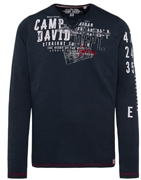 Camp David Herren Longsleeve im Used Look mit Artworks Deep Water, L